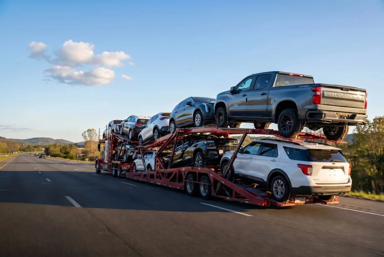 A car carrier on the highway