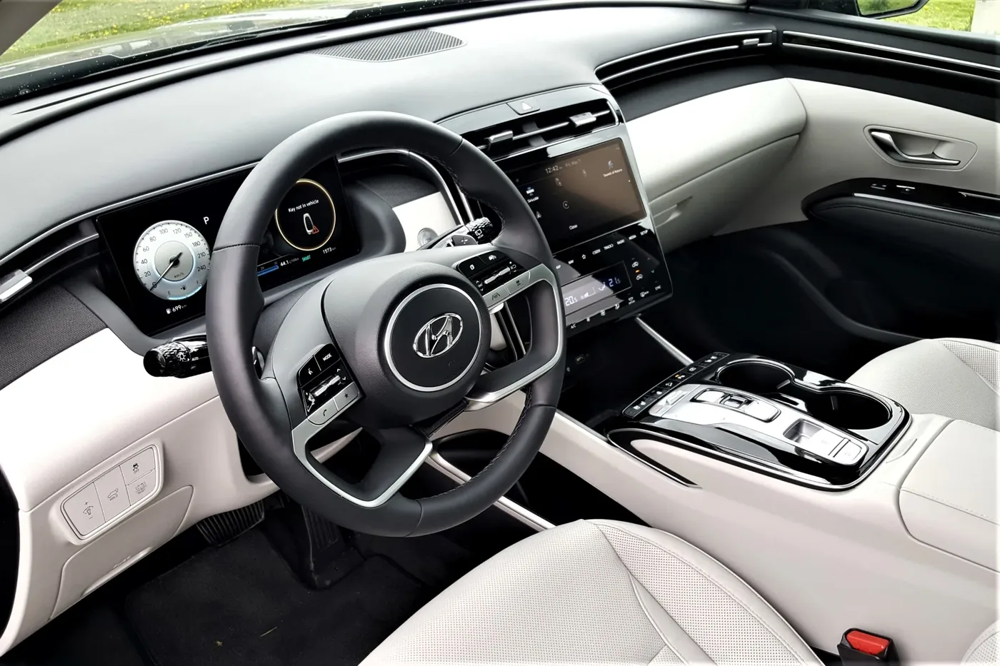 The driver’s seat and dashboard of a nearly-new car
